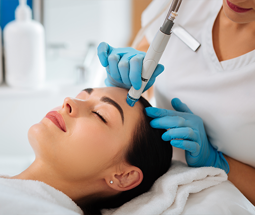 Medical professional holding a pen like device to a patient's forehead